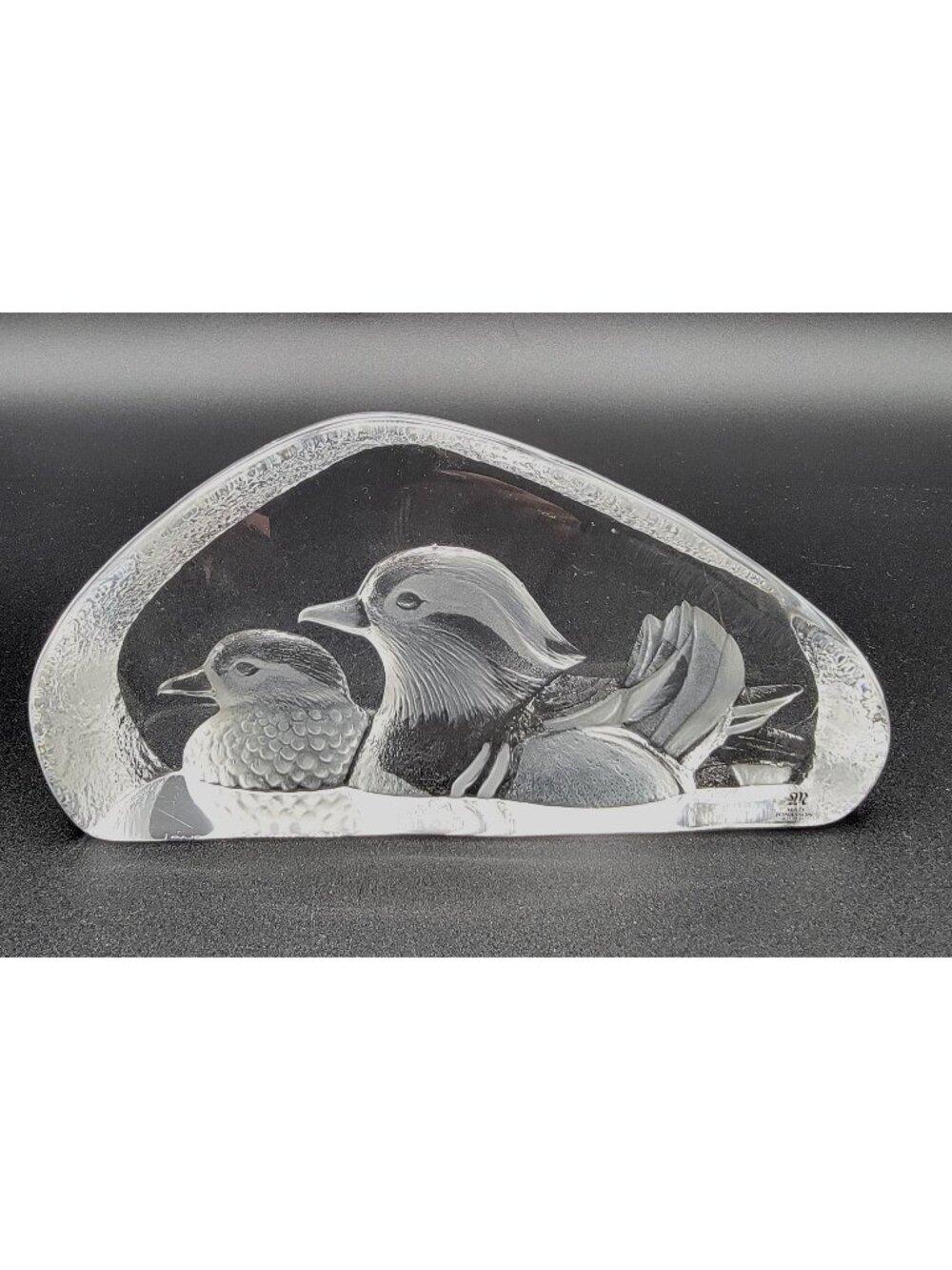 Mats Jonasson Crystal Mandarin Ducks Paperweight Signed M Jonasson Sweden 3892